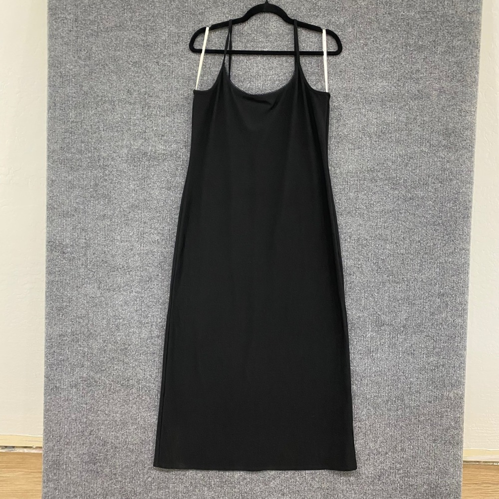 Dorothy Perkins Womens Black Sleeveless Midi Slip Dress Scallop Trim Size 16